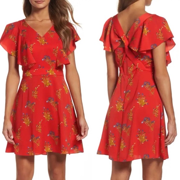 Chelsea28 Ruffle Fit & Flare Twist Back Dress Red - Picture 7 of 7